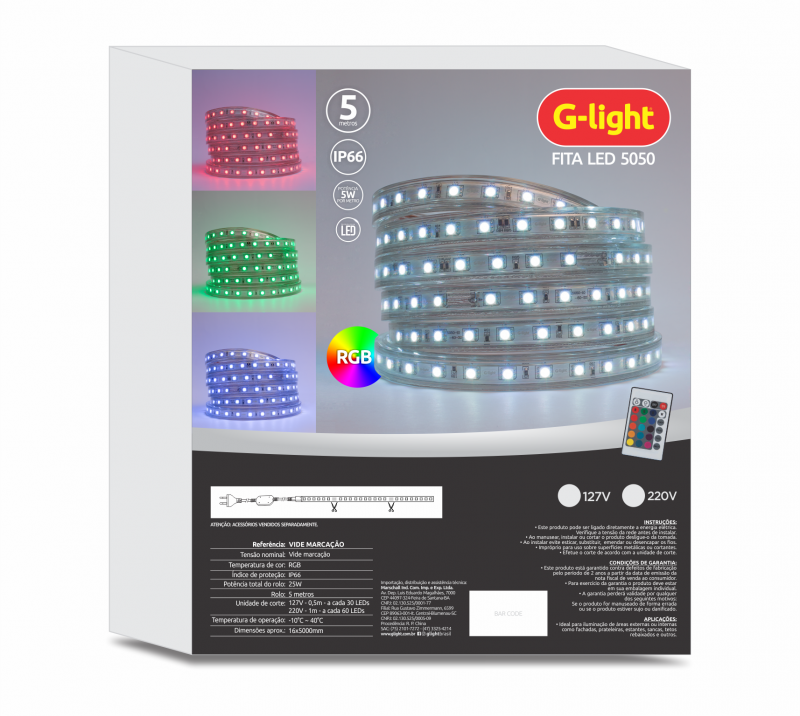 FITA LED 5050 16mm IP66 5m RGB 220V