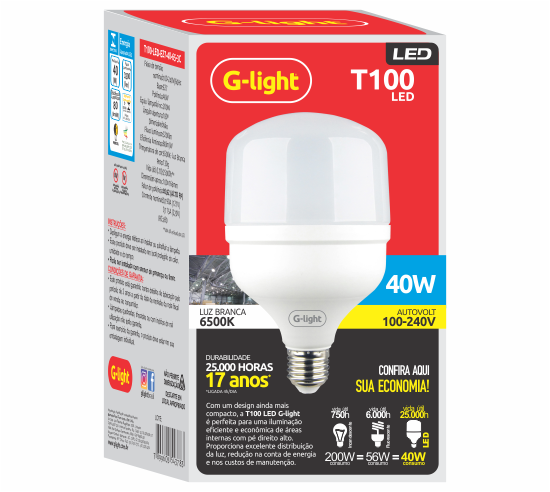 Lâmpada T100 LED 40W 6500K AUTOVOLT