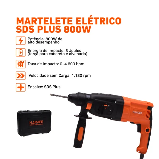 Martelete Rompedor HARDEN SDS Plus 800W 3J com Maleta