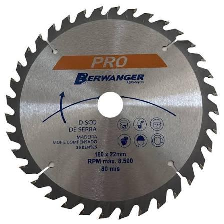 Disco Serra Circular PRO 36 Dentes Berwanger 180 x 22mm 